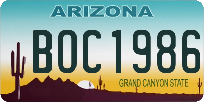 AZ license plate BOC1986