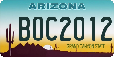 AZ license plate BOC2012
