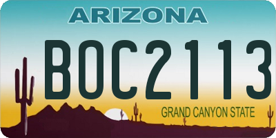 AZ license plate BOC2113