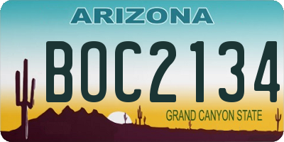 AZ license plate BOC2134