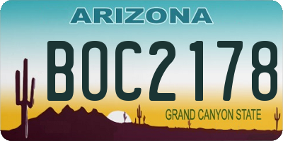 AZ license plate BOC2178