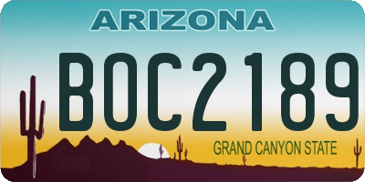 AZ license plate BOC2189