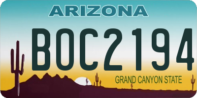 AZ license plate BOC2194