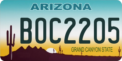 AZ license plate BOC2205
