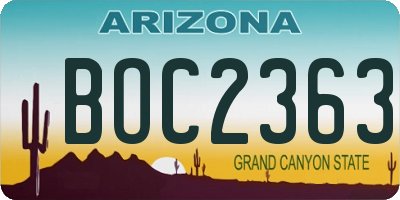 AZ license plate BOC2363