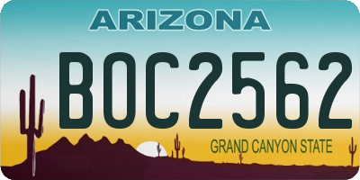 AZ license plate BOC2562