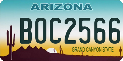AZ license plate BOC2566