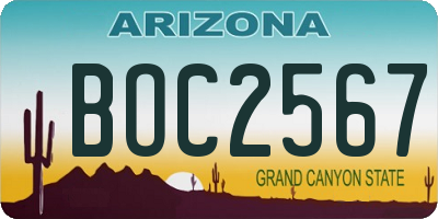 AZ license plate BOC2567