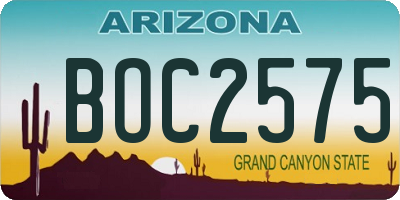 AZ license plate BOC2575