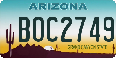 AZ license plate BOC2749