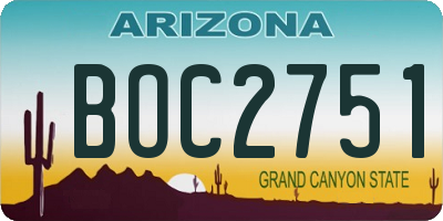 AZ license plate BOC2751