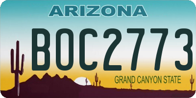 AZ license plate BOC2773
