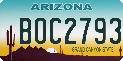 AZ license plate BOC2793