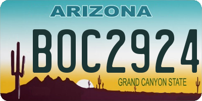 AZ license plate BOC2924