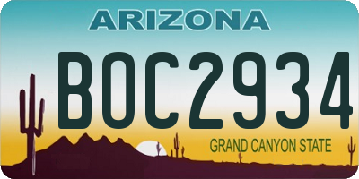 AZ license plate BOC2934