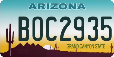 AZ license plate BOC2935