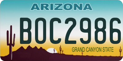 AZ license plate BOC2986