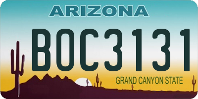 AZ license plate BOC3131