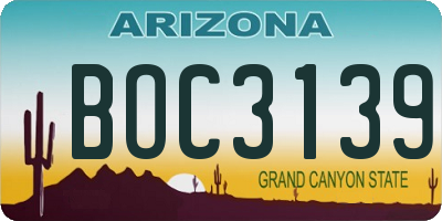 AZ license plate BOC3139