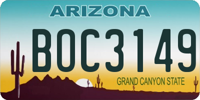 AZ license plate BOC3149