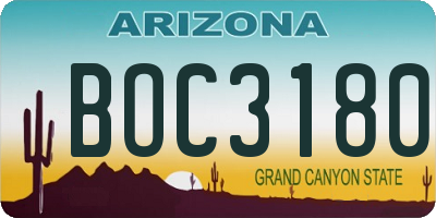 AZ license plate BOC3180