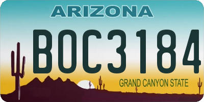 AZ license plate BOC3184