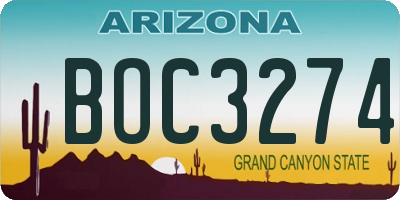 AZ license plate BOC3274