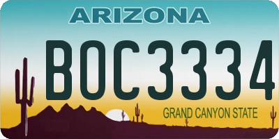 AZ license plate BOC3334
