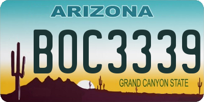 AZ license plate BOC3339