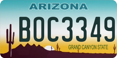 AZ license plate BOC3349