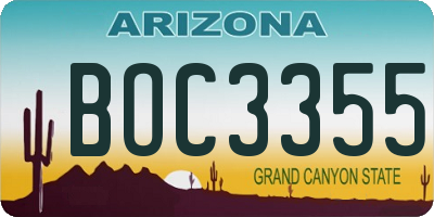 AZ license plate BOC3355