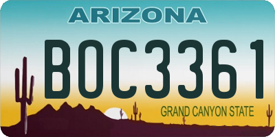 AZ license plate BOC3361
