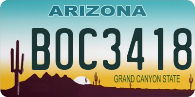AZ license plate BOC3418