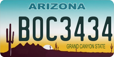 AZ license plate BOC3434