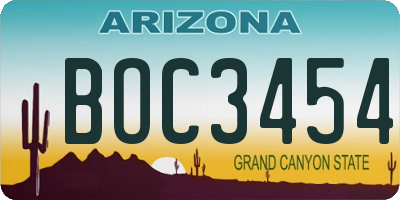 AZ license plate BOC3454