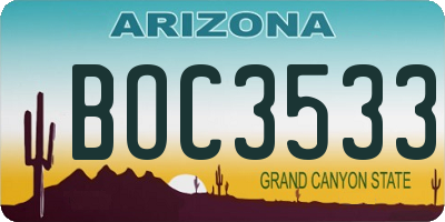 AZ license plate BOC3533