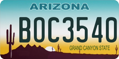 AZ license plate BOC3540