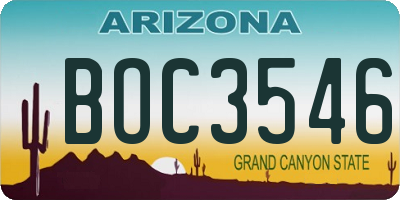 AZ license plate BOC3546