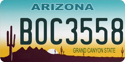 AZ license plate BOC3558