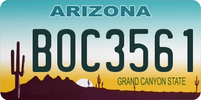 AZ license plate BOC3561