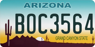 AZ license plate BOC3564