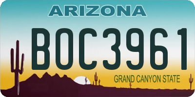 AZ license plate BOC3961