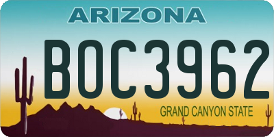 AZ license plate BOC3962