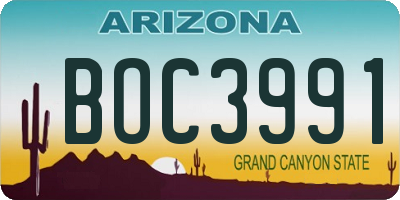 AZ license plate BOC3991