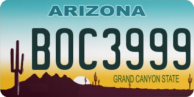 AZ license plate BOC3999
