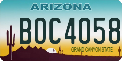 AZ license plate BOC4058