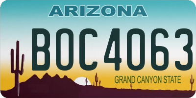 AZ license plate BOC4063
