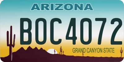 AZ license plate BOC4072