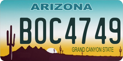 AZ license plate BOC4749