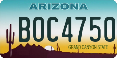 AZ license plate BOC4750